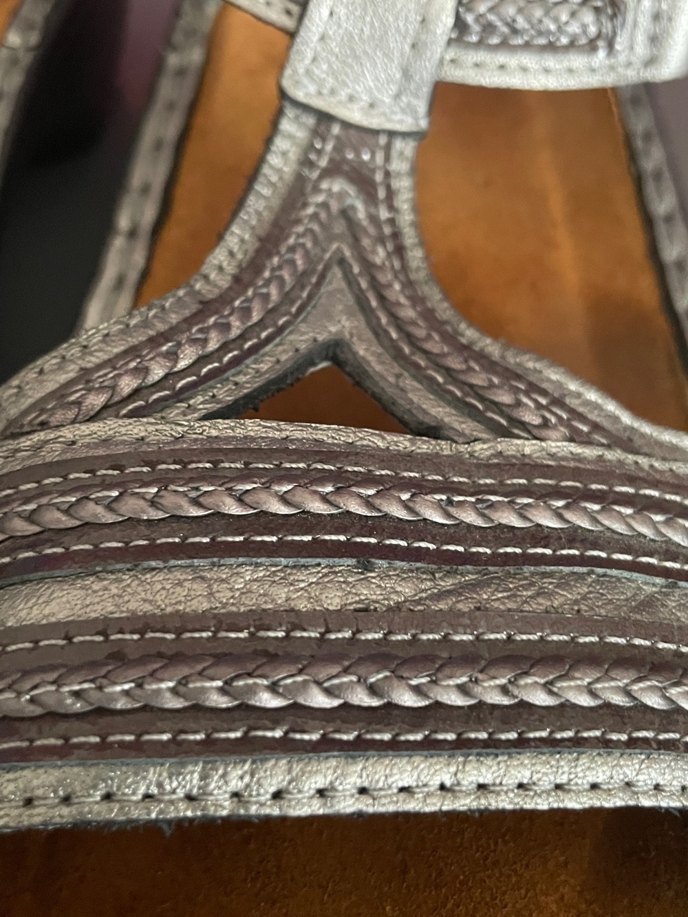 Naot Nara Silver Pewter Leather Comfort Sandals Hook Loop EU 41 US 10-10.5 - Picture 2 of 14
